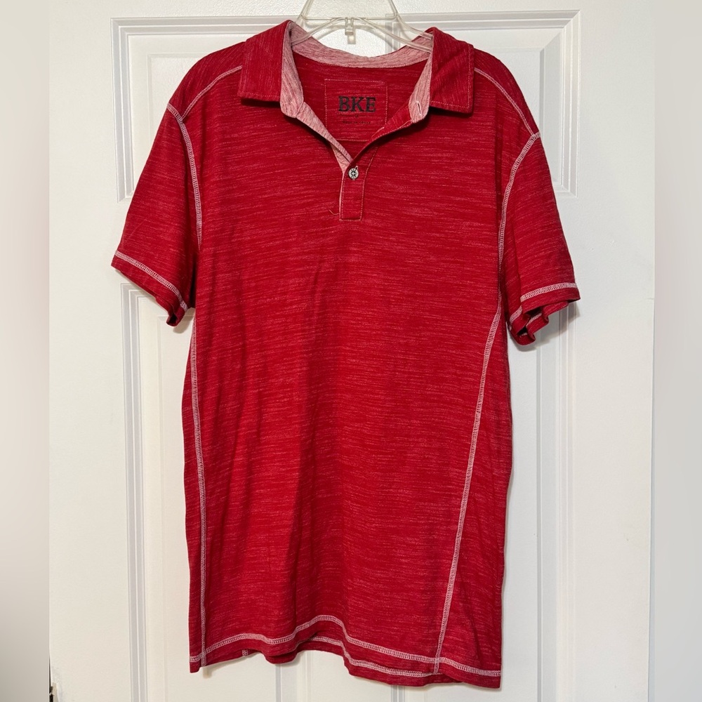 Mens Buckle BKE Red Light Weight  Stretch Short Sleeve Twist Polo T-shirt Medium